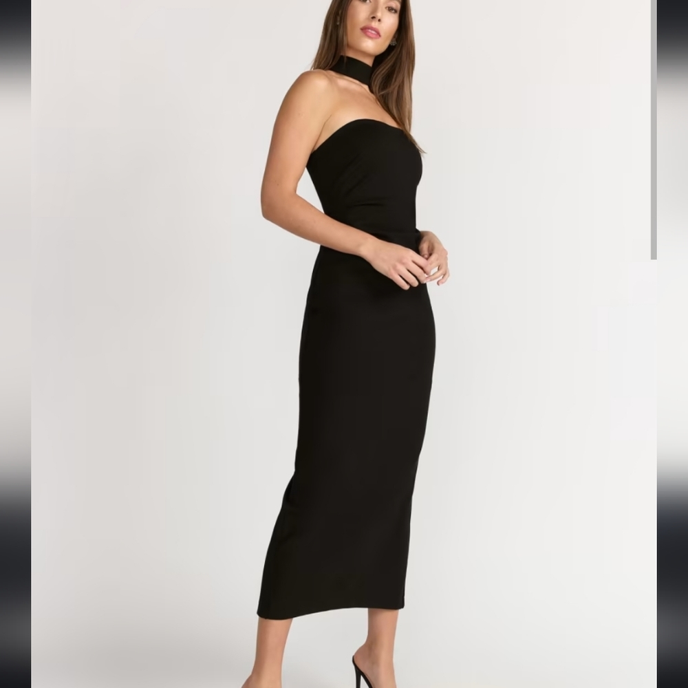 NWT Black strapless mock neck midi dress